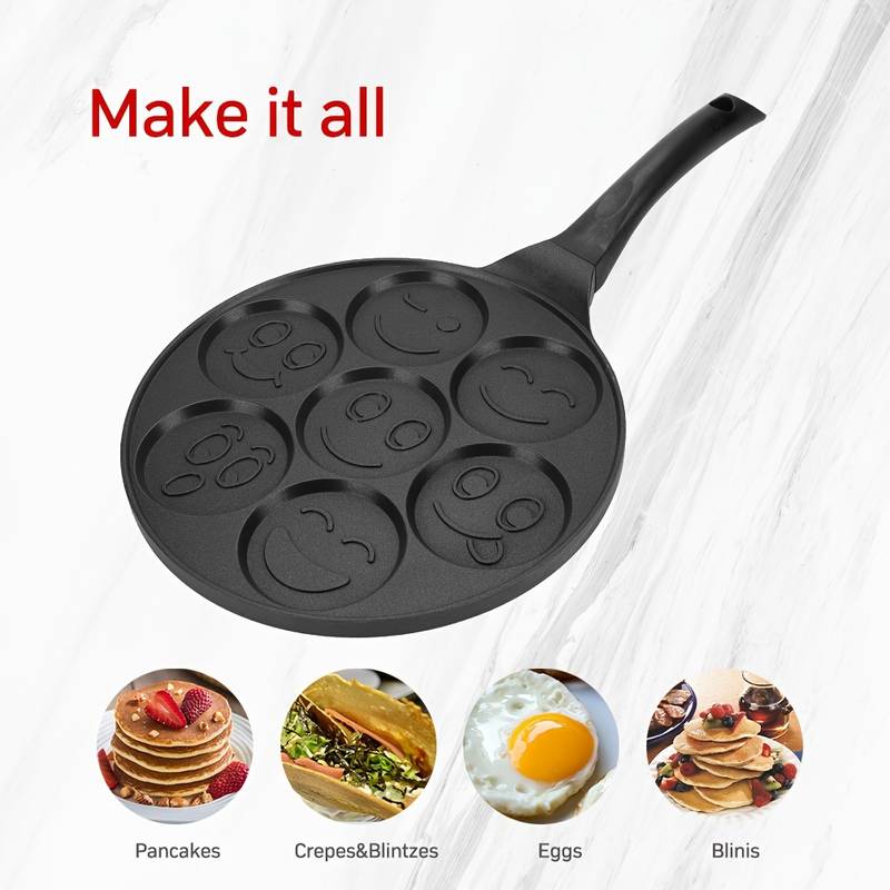 Tigaie pentru clatite, Zola®, 7 fete amuzante, aluminiu si otel inoxidabil, diametru tigaie 26 cm, diametru forma 6.5 cm Tigaie pentru clatite, Zola®, 7 fete amuzante, aluminiu si otel inoxidabil, diametru tigaie 26 cm, diametru forma 6.5 cm